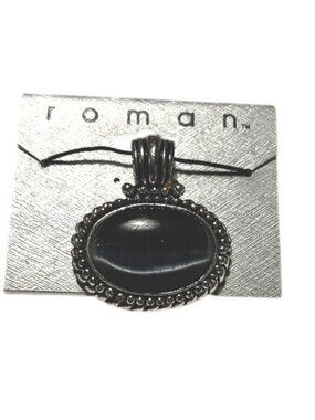 Roman Silver-tone Pendant with Black Stone